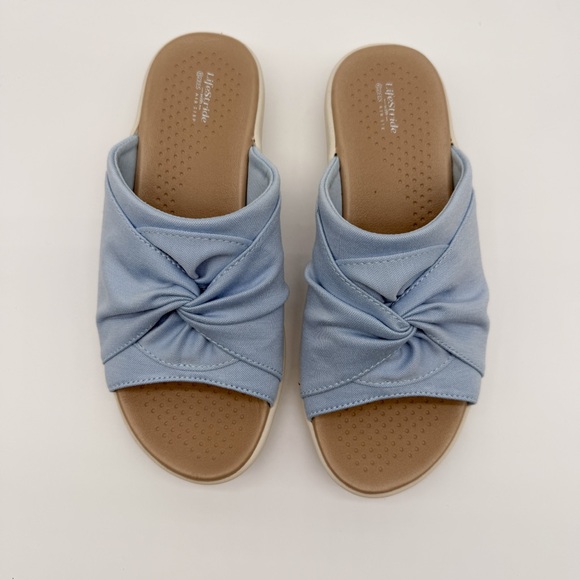 LifeStride BZees Cherish Washable Peep Toe Comfort Slide Sandals Blue 6 NEW - Picture 3 of 14